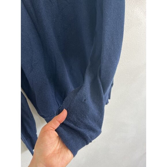 Les Deux Men's Blue Long Sleeve Crew Neck Pullover Jumper Medium 100% Wool Hole - Picture 4 of 5